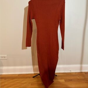 Rust Knit Long Sleeve Bodycon Dress